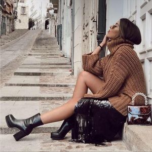 Zara Black Leather Platform Boots NWT